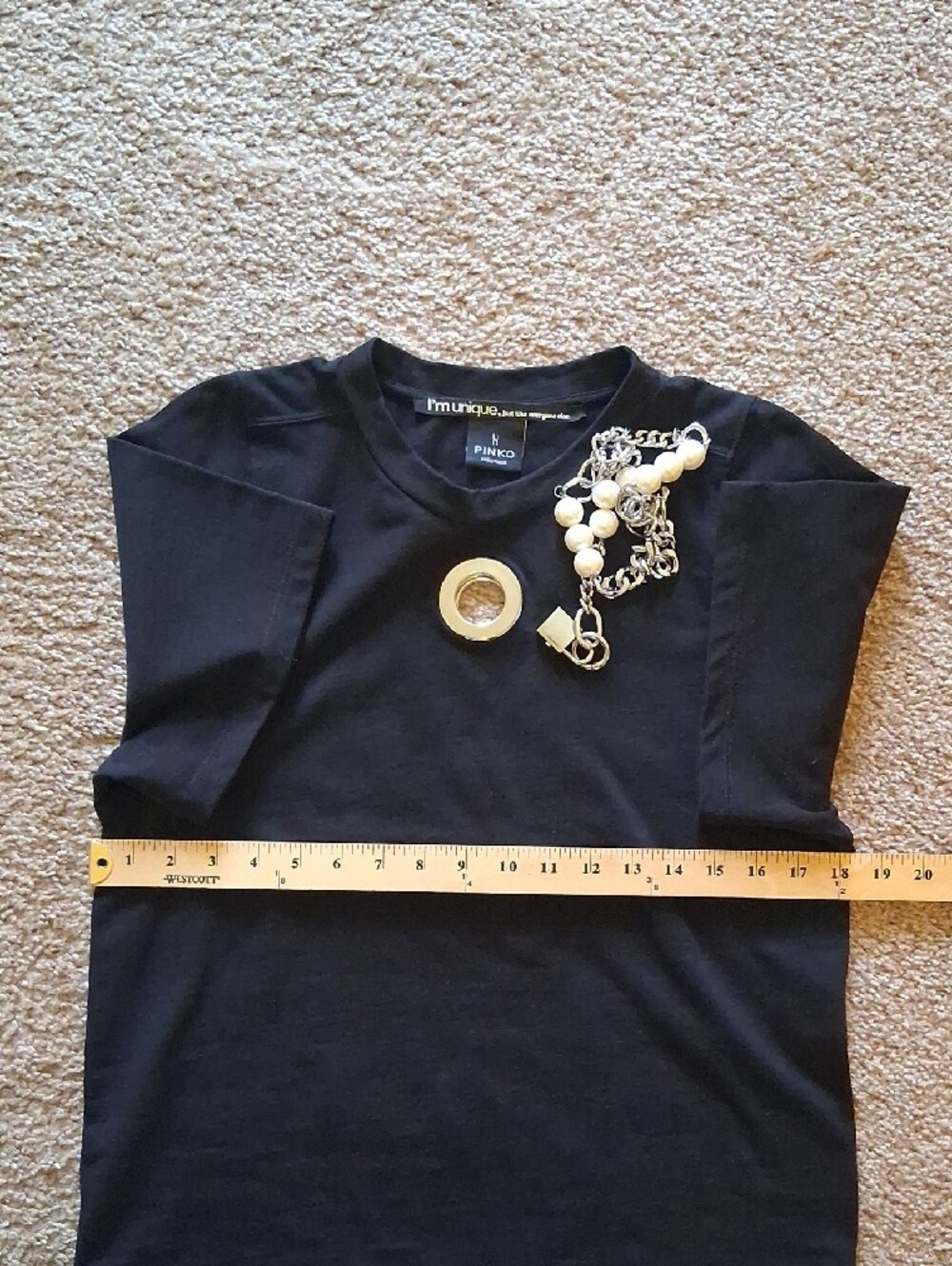 Pinko Black Short-Sleeve Tee with Pearl Neckkace Chain Accent Two Piece Set - Picture 7 of 12